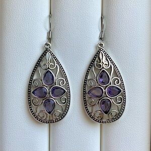 Elegant Silver and Purple Teardrop Earrings